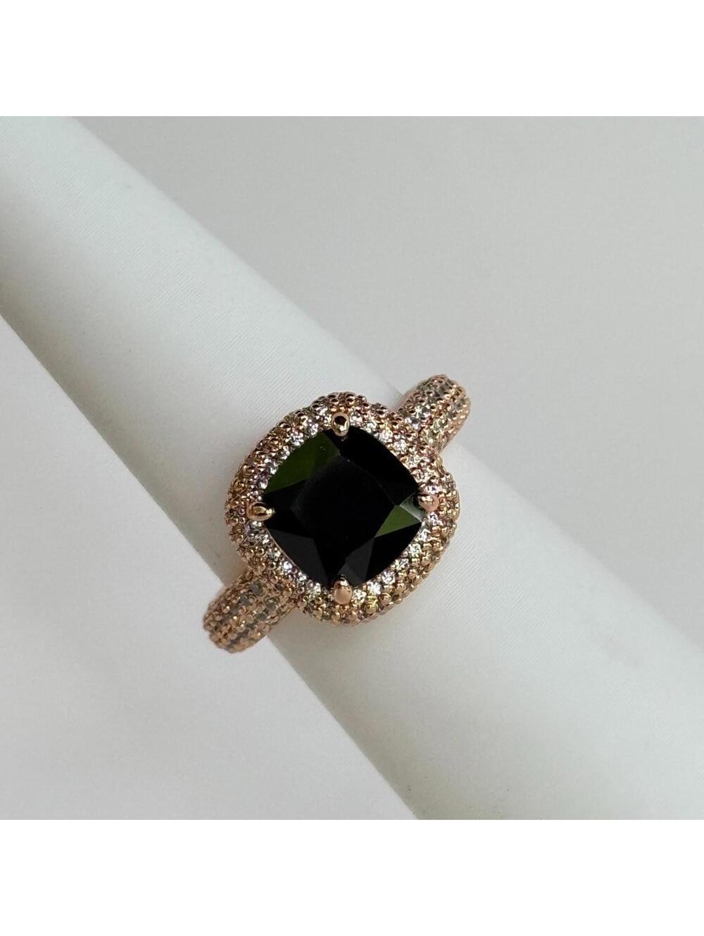 Bomb Party "Standing In The Spotlight" Black Onyx Rose Gold Pave Ring Sz 8 BORG